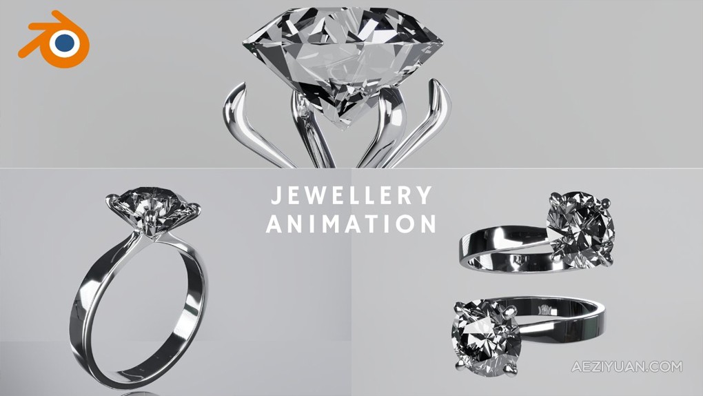 Blender钻戒动画实例制作训练视频教程 Introduction To Jewelry Design and AnimationBlender,Blender教程,blender建模教程,Blender场景教程 - AE资源网 www.aeziyuan.com