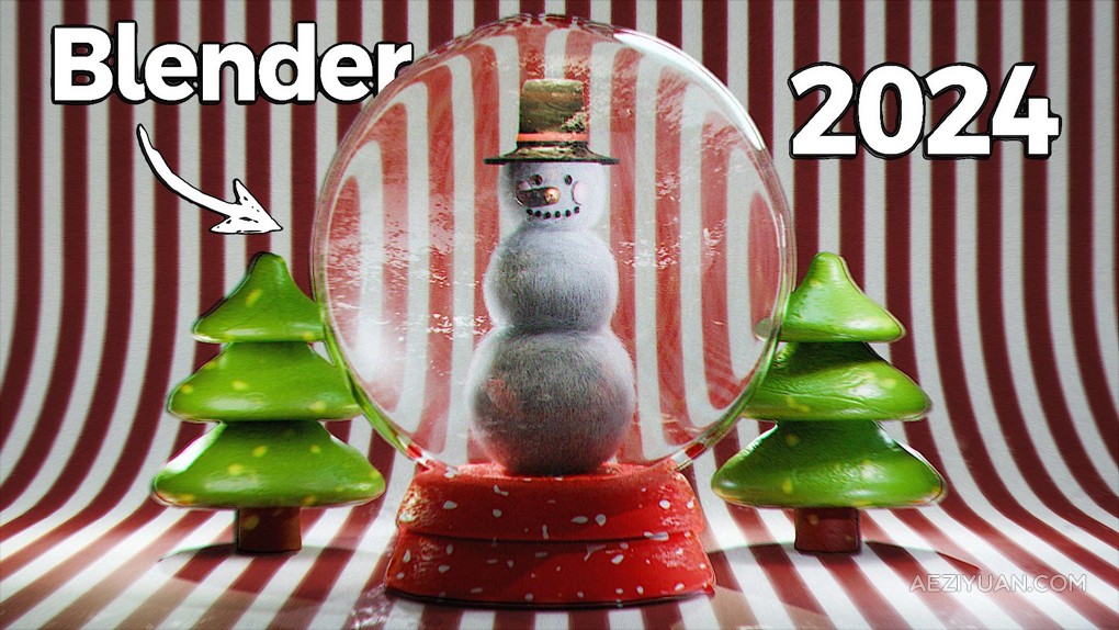 Blender逼真雪人假日玻璃球实例制作视频教程 Create Realistic Holiday Terrarium inBlender,Blender教程,blender建模教程,Blender场景教程 - AE资源网 www.aeziyuan.com