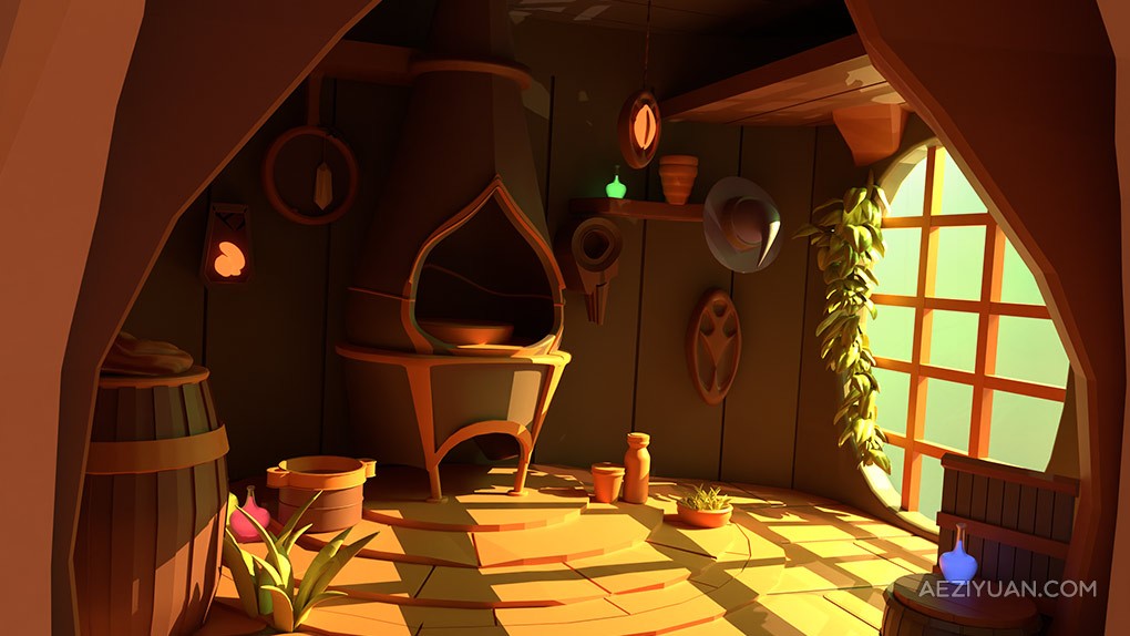 Blender女巫魔法小屋建模制作视频教程 Creating a witch hut room in BlenderBlender,Blender教程,blender建模教程,Blender场景教程 - AE资源网 www.aeziyuan.com