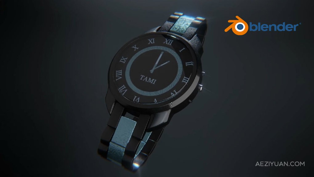 Blender手表实例建模设计制作视频教程 3D Model a Simple Watch in Blender 3.3Blender,Blender教程,blender建模教程,Blender场景教程 - AE资源网 www.aeziyuan.com