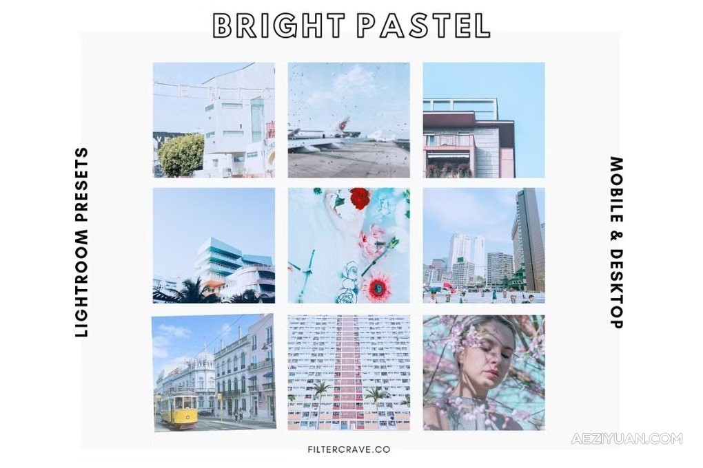 5款明亮柔和清新日系风格摄影后期调色Lightroom预设 Bright Pastel Lightroom Presets明亮,日系风格,摄影后期,lightroom,预设 - AE资源网 www.aeziyuan.com