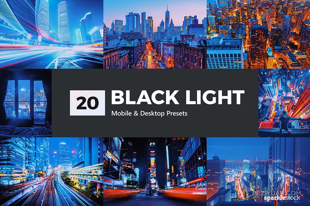 20款城市街道霓虹灯光明亮夜景延时摄影调色LR预设LUT预设 20 Black Light LR PresetsLR预设,Lightroom预设,LUT预设,城市夜景,摄影调色 - AE资源网 www.aeziyuan.com