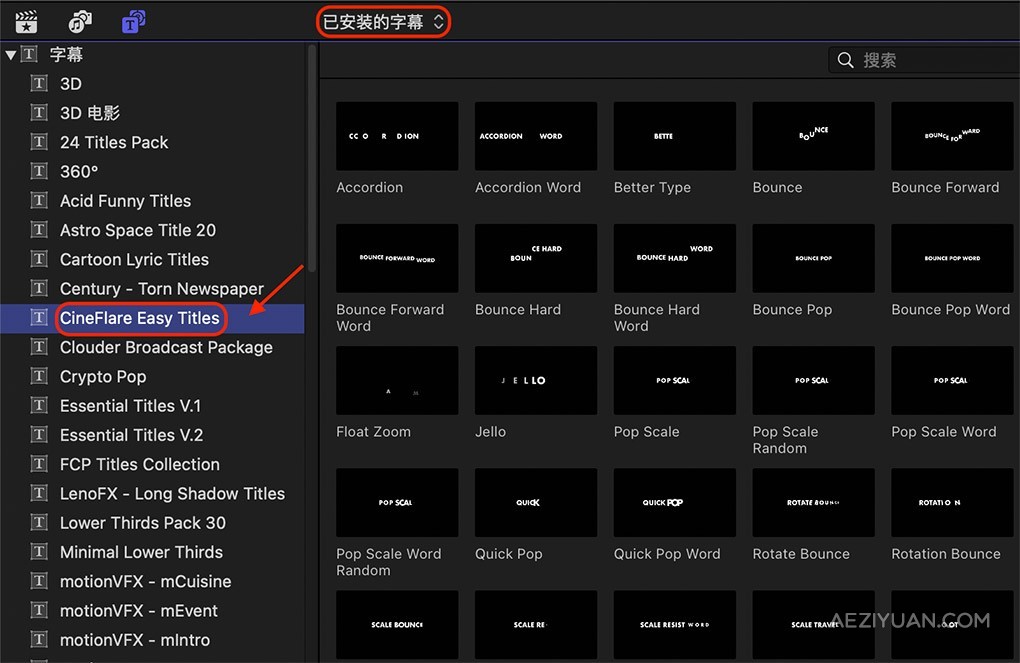 42种快速简单动态出入文字标题动画预设FCPX插件 CineFlare Easy Titles快速,简单,动态,出入,文字 - AE资源网 www.aeziyuan.com