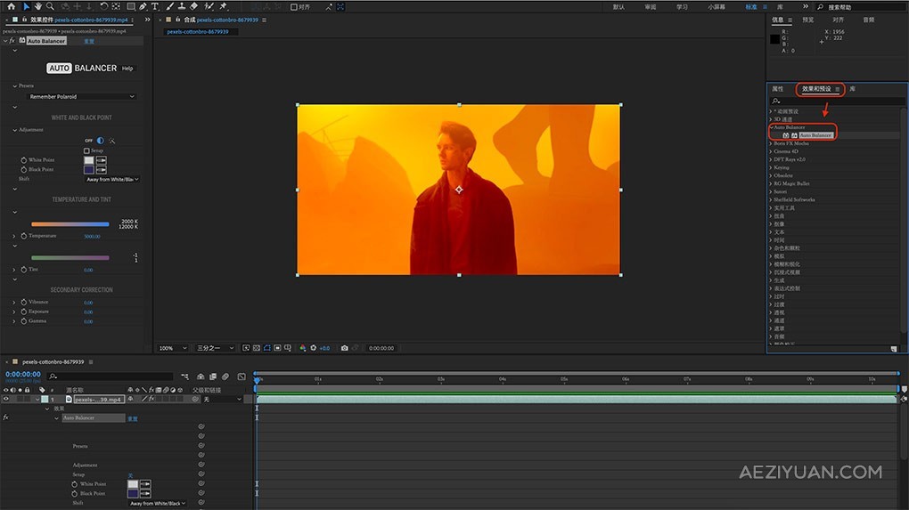 视频画面自动色彩色温白平衡调色工具FCPX/AE/PR插件 Auto Balancer - AE资源网 www.aeziyuan.com