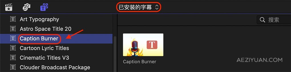 MV音乐歌词字幕加载导入工具FCPX/AE/PR插件 Caption Burner - AE资源网 www.aeziyuan.com