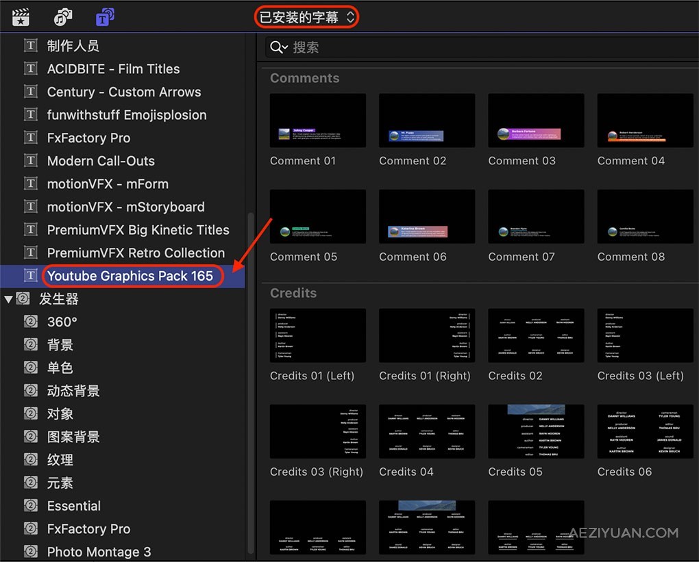 165个社交媒体字幕条标题图形排版介绍宣传包装动画FCPX插件 Youtube Motion Library社交媒体,字幕,标题,图形,排版 - AE资源网 www.aeziyuan.com