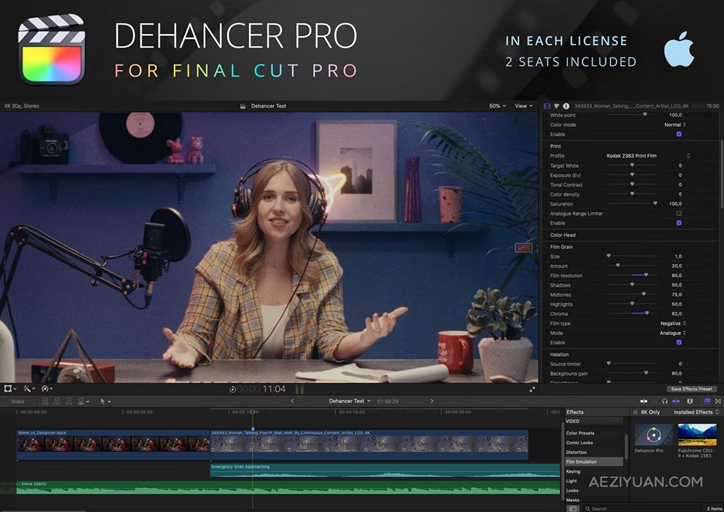 复古电影胶片灼烧光效噪点刮痕视觉特效FCPX插件 Dehancer Pro FCPX v2.0.1 - AE资源网 www.aeziyuan.com