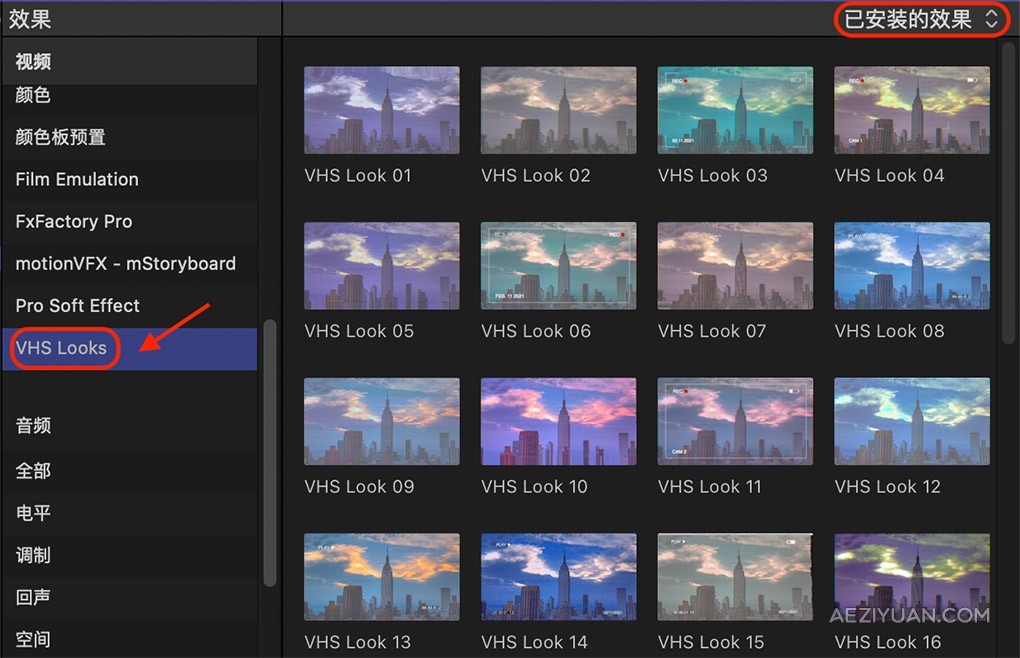 30组复古老录像带VHS视觉风格化特效FCPX插件 VHS Looks复古,古老,录像带,视觉,风格化 - AE资源网 www.aeziyuan.com