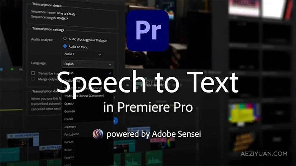 Adobe Speech to Text v12.0 for Premiere Pro 2024 离线视频语音自动转字幕文本语言插件adobe,speech,text,premiere,离线 - AE资源网 www.aeziyuan.com