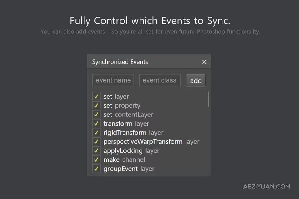 Photoshop多图层编辑同步扩展面板 Sync Edit – Layer Synchronize Kit 汉化版PS插件,同步编辑 - AE资源网 www.aeziyuan.com