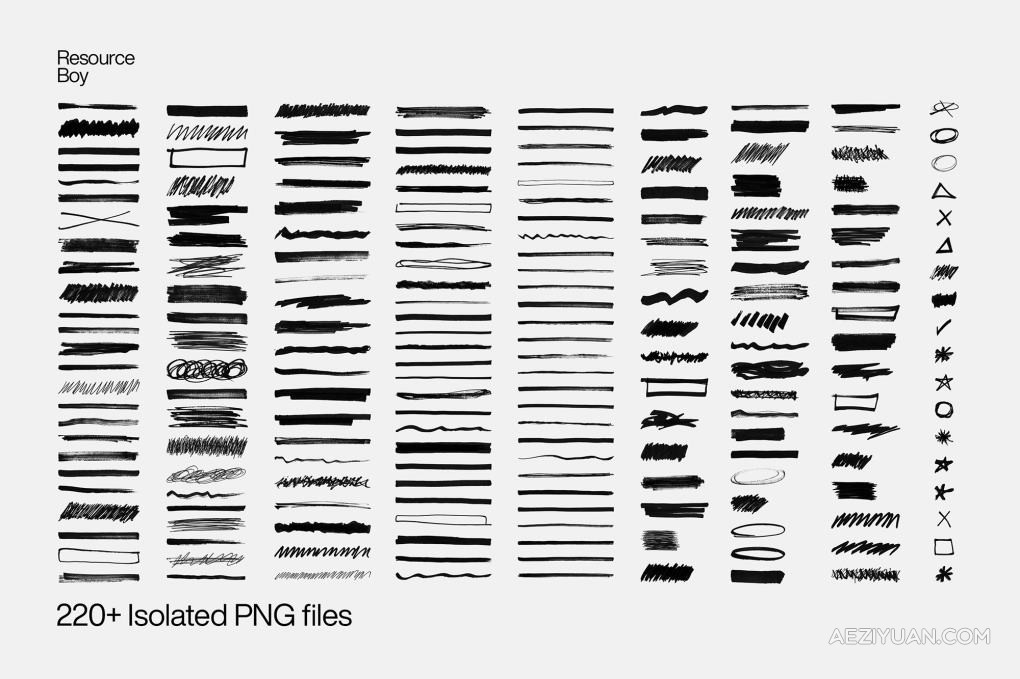 224张手工毛笔笔触涂鸦绘画创意设计PNG图片素材 200+ Redaction Textures图片素材,PNG素材,绘画涂鸦 - AE资源网 www.aeziyuan.com