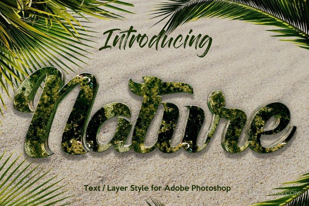 10种自然森林草地木纹砖墙铁锈泥土沙砾纹理PS图层样式 10 Natural Texture Text EffectPS样式,图层样式 - AE资源网 www.aeziyuan.com