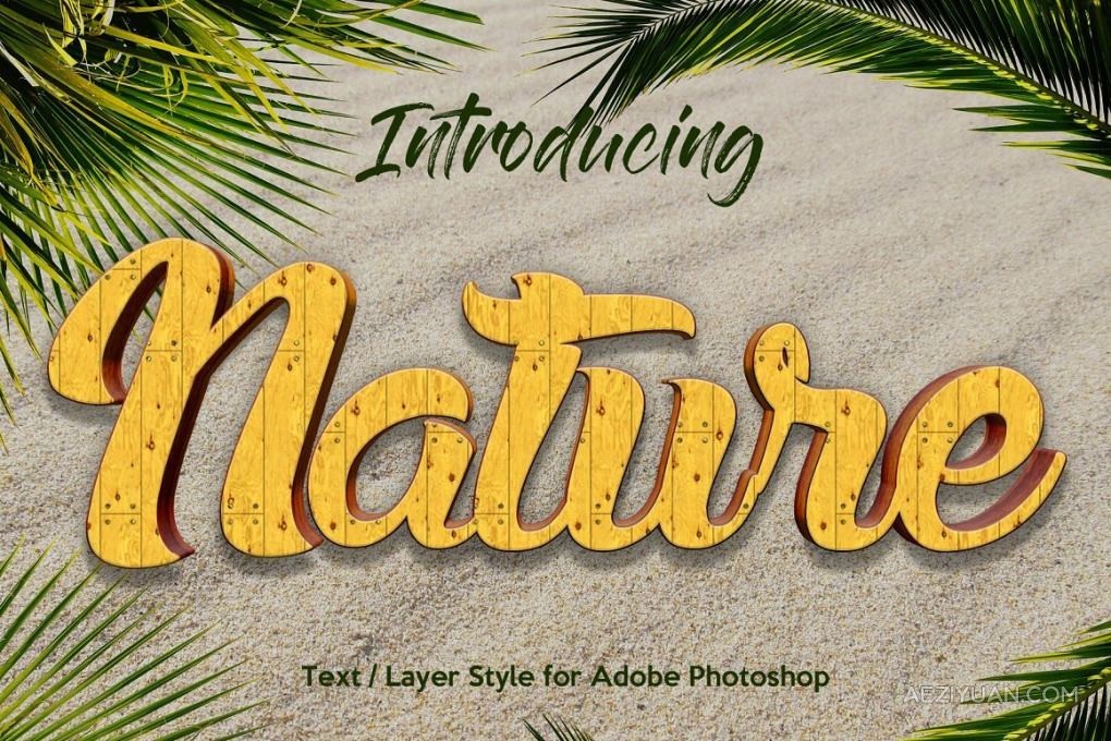 10种自然森林草地木纹砖墙铁锈泥土沙砾纹理PS图层样式 10 Natural Texture Text EffectPS样式,图层样式 - AE资源网 www.aeziyuan.com