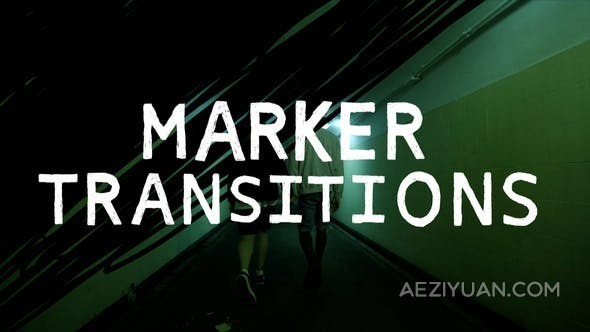 朋克风画笔涂鸦标记过渡AE与PR模板 Marker Transitions - AE资源网 www.aeziyuan.com