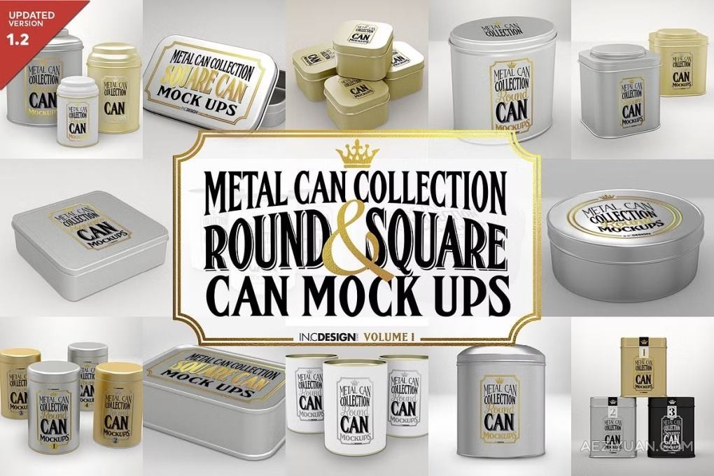 12套锡制容器食品药品罐头礼盒产品设计包装展示PS样机 Vol1. Metal Can Mockup CollectionPS样机,包装设计,罐头盒 - AE资源网 www.aeziyuan.com