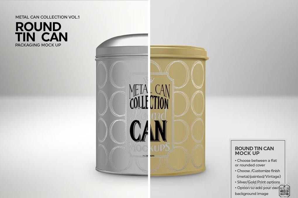 12套锡制容器食品药品罐头礼盒产品设计包装展示PS样机 Vol1. Metal Can Mockup CollectionPS样机,包装设计,罐头盒 - AE资源网 www.aeziyuan.com