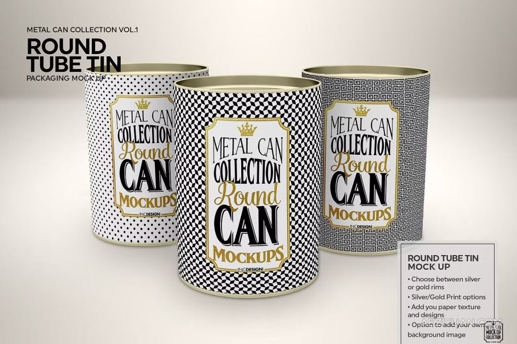 12套锡制容器食品药品罐头礼盒产品设计包装展示PS样机 Vol1. Metal Can Mockup CollectionPS样机,包装设计,罐头盒 - AE资源网 www.aeziyuan.com