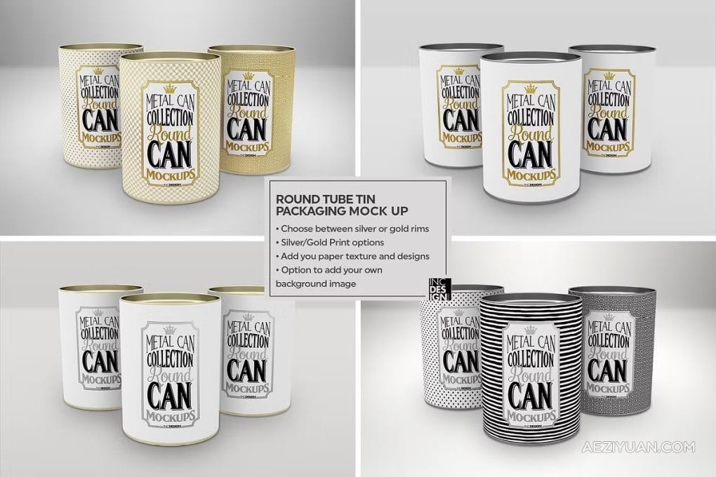 12套锡制容器食品药品罐头礼盒产品设计包装展示PS样机 Vol1. Metal Can Mockup CollectionPS样机,包装设计,罐头盒 - AE资源网 www.aeziyuan.com