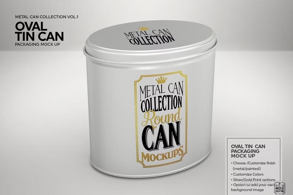 12套锡制容器食品药品罐头礼盒产品设计包装展示PS样机 Vol1. Metal Can Mockup CollectionPS样机,包装设计,罐头盒 - AE资源网 www.aeziyuan.com