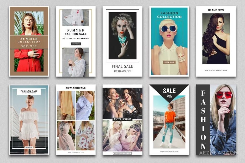 260套潮流时尚INS风时尚简约海报杂志封面图文排版设计PSD模板 260 Instagram Stories &amp; Templates - AE资源网 www.aeziyuan.com