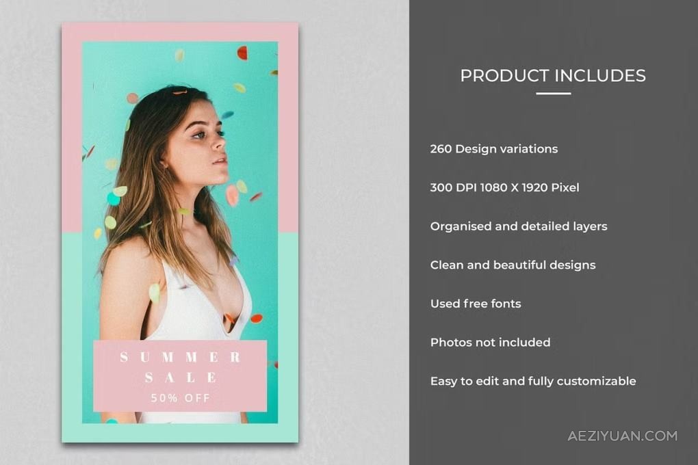 260套潮流时尚INS风时尚简约海报杂志封面图文排版设计PSD模板 260 Instagram Stories &amp; Templates - AE资源网 www.aeziyuan.com