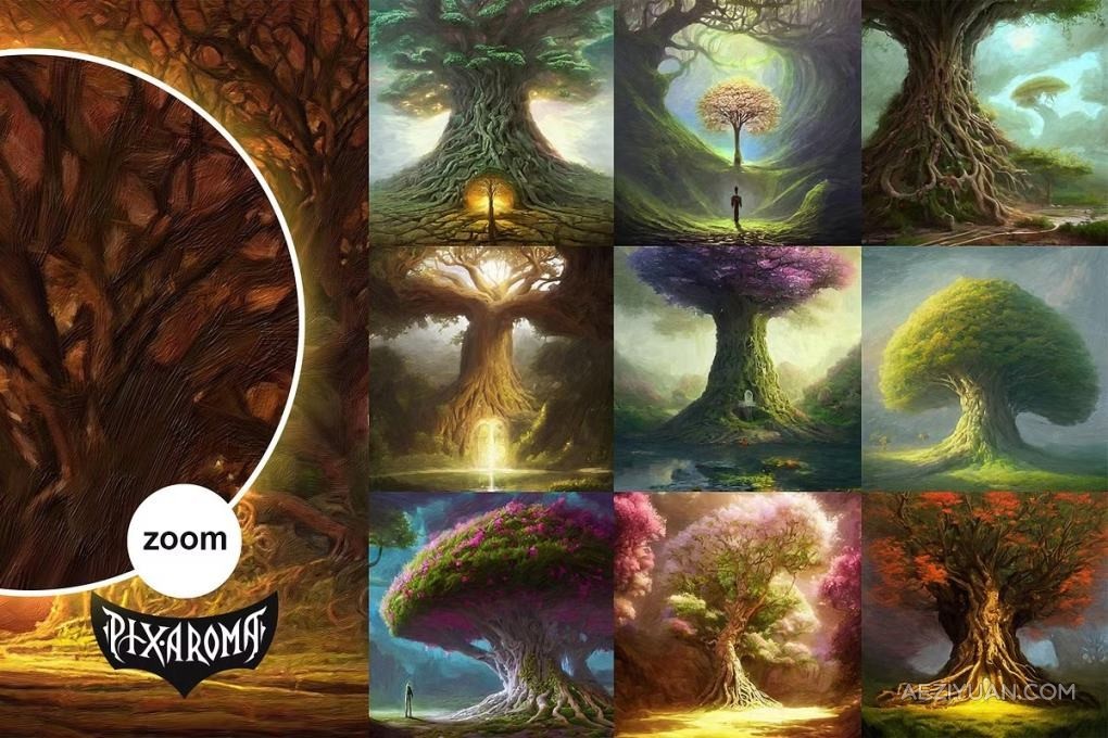 100张高分辨率油画水彩绘画奇幻森林树木插画艺术图片素材 100 Fantasy Trees – Oil Painting Art图片素材,奇幻森林,树木植物,水彩油画 - AE资源网 www.aeziyuan.com