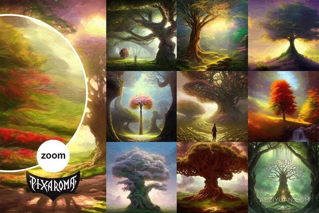 100张高分辨率油画水彩绘画奇幻森林树木插画艺术图片素材 100 Fantasy Trees – Oil Painting Art图片素材,奇幻森林,树木植物,水彩油画 - AE资源网 www.aeziyuan.com