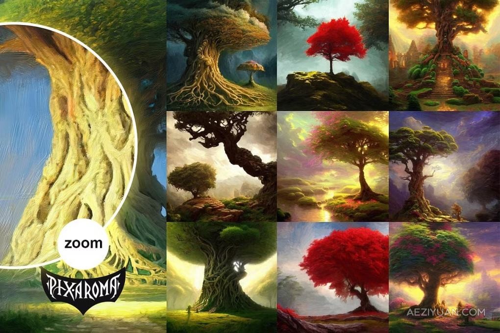 100张高分辨率油画水彩绘画奇幻森林树木插画艺术图片素材 100 Fantasy Trees – Oil Painting Art图片素材,奇幻森林,树木植物,水彩油画 - AE资源网 www.aeziyuan.com