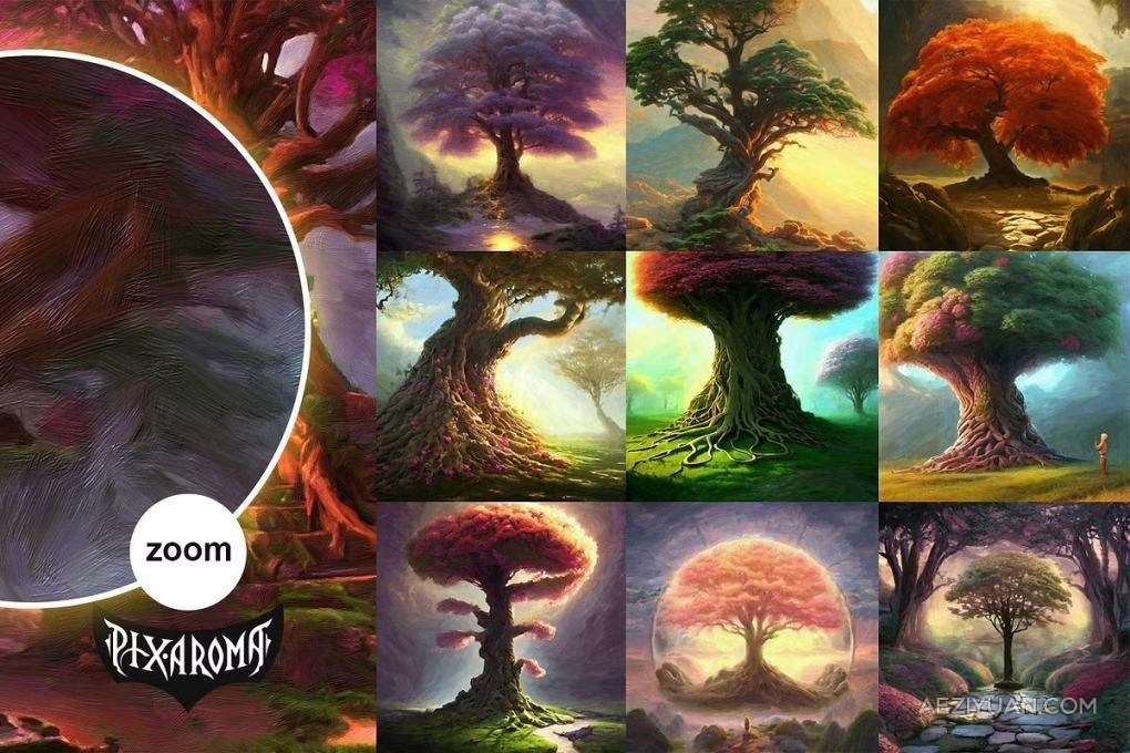 100张高分辨率油画水彩绘画奇幻森林树木插画艺术图片素材 100 Fantasy Trees – Oil Painting Art图片素材,奇幻森林,树木植物,水彩油画 - AE资源网 www.aeziyuan.com