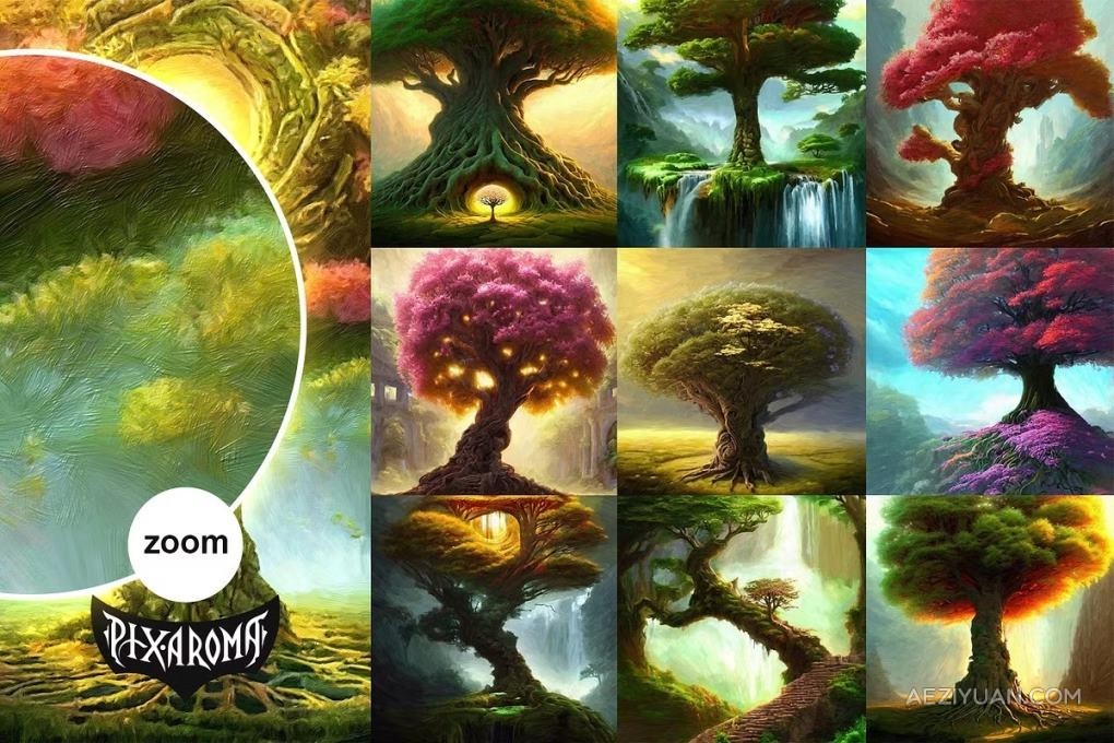 100张高分辨率油画水彩绘画奇幻森林树木插画艺术图片素材 100 Fantasy Trees – Oil Painting Art图片素材,奇幻森林,树木植物,水彩油画 - AE资源网 www.aeziyuan.com