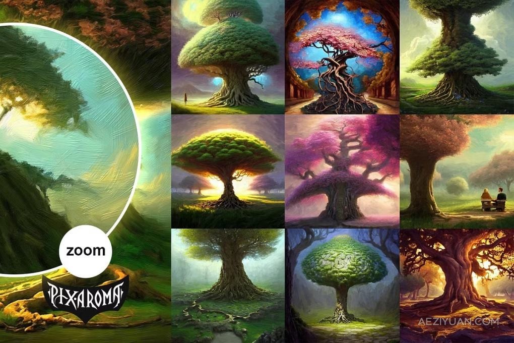 100张高分辨率油画水彩绘画奇幻森林树木插画艺术图片素材 100 Fantasy Trees – Oil Painting Art图片素材,奇幻森林,树木植物,水彩油画 - AE资源网 www.aeziyuan.com