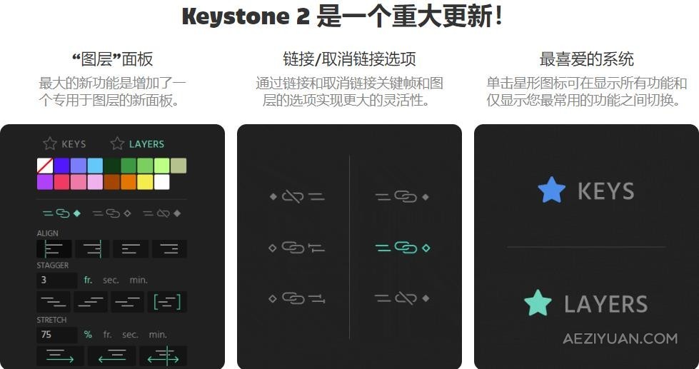 关键帧复制粘贴对齐镜像拉伸调节控制工具AE脚本 Keystone v2.0.2 支持Win/Mac - AE资源网 www.aeziyuan.com