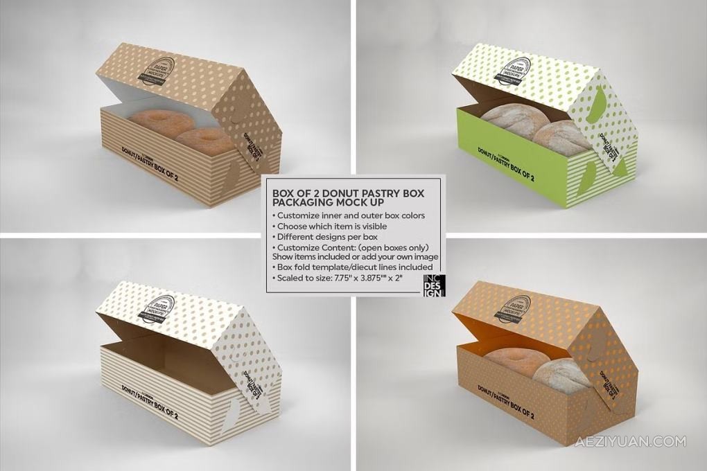 10个甜点美食蛋挞甜甜圈糕点包装盒展示设计PS模型样机 VOL.11.1 Food Box Packaging Mockups - AE资源网 www.aeziyuan.com