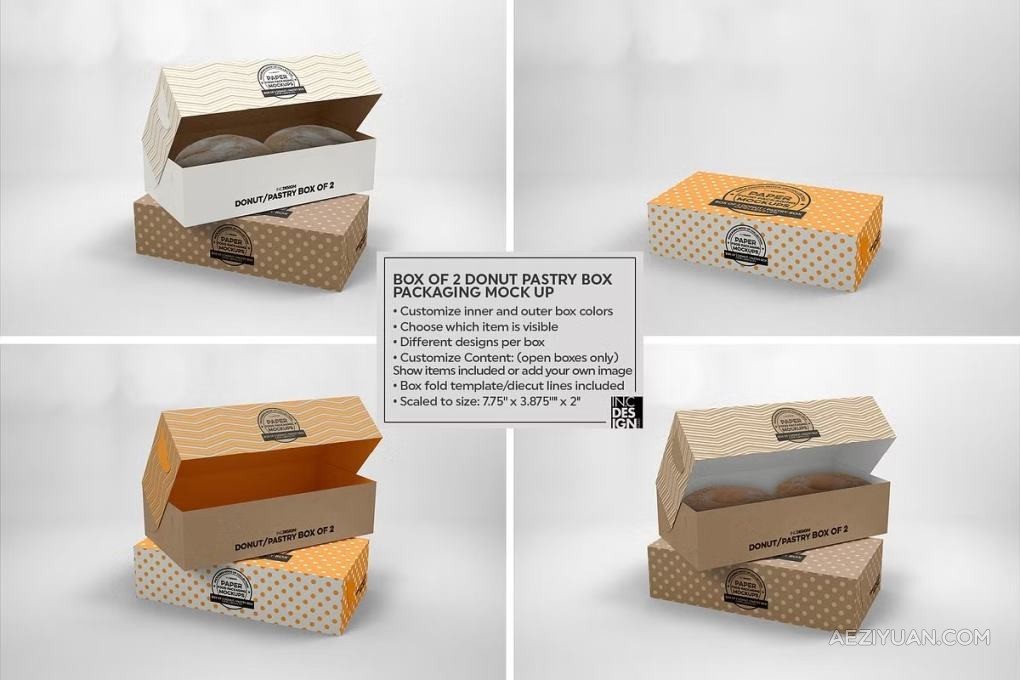 10个甜点美食蛋挞甜甜圈糕点包装盒展示设计PS模型样机 VOL.11.1 Food Box Packaging Mockups - AE资源网 www.aeziyuan.com