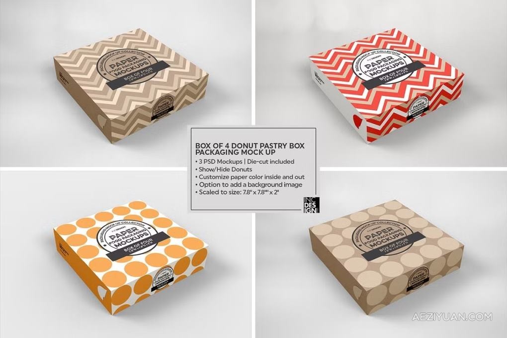 10个甜点美食蛋挞甜甜圈糕点包装盒展示设计PS模型样机 VOL.11.1 Food Box Packaging Mockups - AE资源网 www.aeziyuan.com