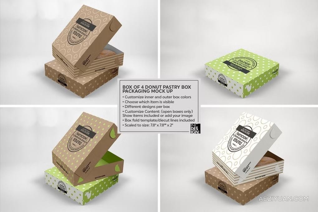 10个甜点美食蛋挞甜甜圈糕点包装盒展示设计PS模型样机 VOL.11.1 Food Box Packaging Mockups - AE资源网 www.aeziyuan.com