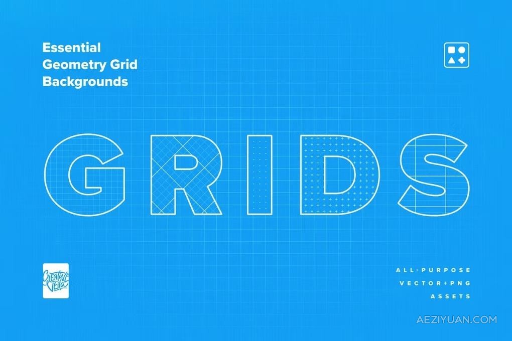 12款创意几何网格背景布局图形设计矢量模板图片素材 Essential Geometry Grid Backgrounds - AE资源网 www.aeziyuan.com