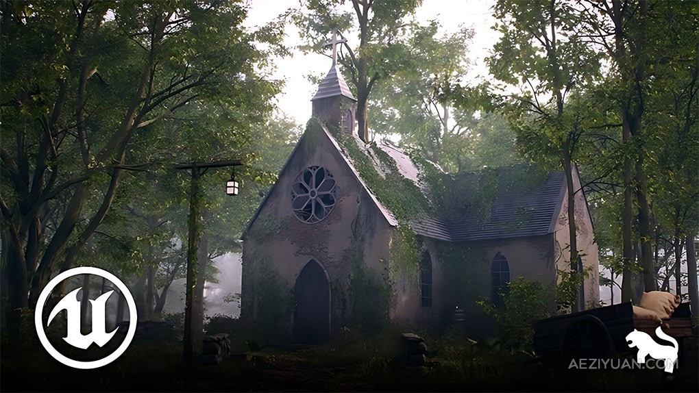 UE5虚幻引擎废弃教堂环境场景制作流程视频教程 Creating Abandoned Church 3D Environment in Unreal Engine 5 - AE资源网 www.aeziyuan.com