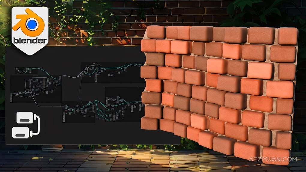 Blender几何节点逼真砖墙制作流程视频教程 Blender Basics Geometry Node Brick Walls Workshop - AE资源网 www.aeziyuan.com