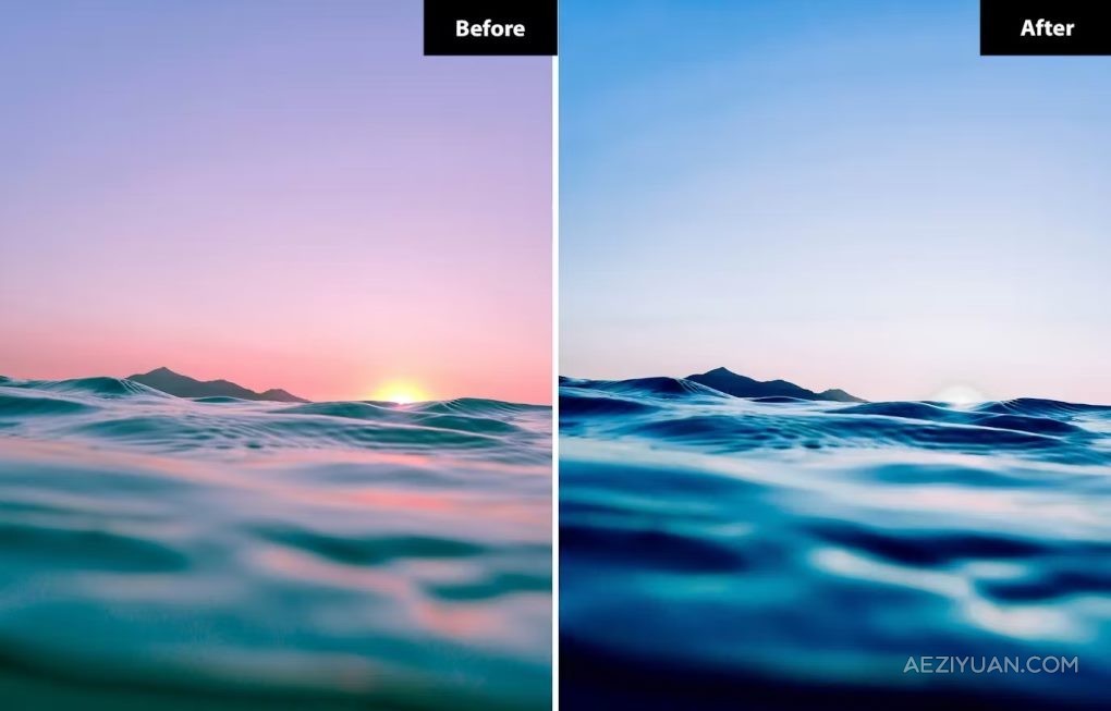 6种蓝调电影风光LR预设 6 Ocean Blue Lightroom and Photoshop Presets蓝调,电影,风光,预设,blue - AE资源网 www.aeziyuan.com