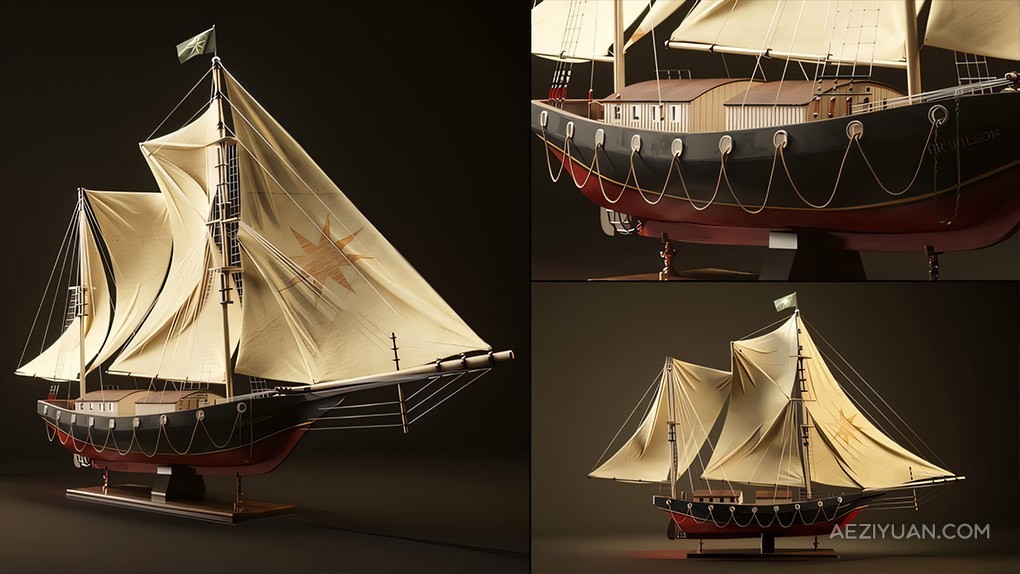 帆船建模纹理渲染完整制作流程视频教程 Sailing Boat Tutorial ( Modeling, Texturing, Lighting) - AE资源网 www.aeziyuan.com