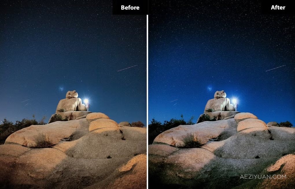 6种星空银河夜景调色LR预设 Night Sky Lightroom Presets星空,银河,夜景,调色,预设 - AE资源网 www.aeziyuan.com