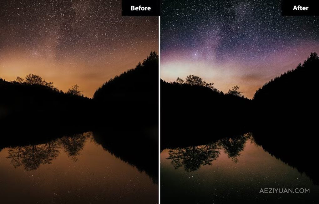 6种星空银河夜景调色LR预设 Night Sky Lightroom Presets星空,银河,夜景,调色,预设 - AE资源网 www.aeziyuan.com