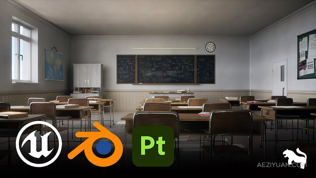 UE5虚幻引擎影视级预告片制作工作流视频教程 Unreal Engine 5, Blender - Creating a Classroom Environment虚幻引擎,影视,预告片,制作,工作流 - AE资源网 www.aeziyuan.com