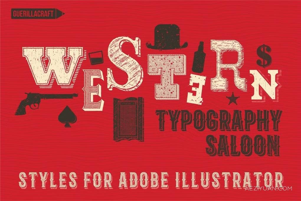 38种19世纪狂野西部电影海报插图杂志复古设计AI文本样式 Western Typography Saloon狂野西部,电影海报,插图,杂志,复古 - AE资源网 www.aeziyuan.com