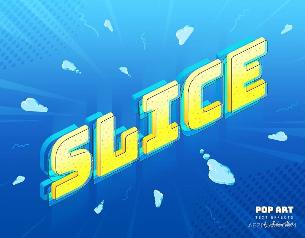 8个波普艺术效果分层切片文本LOGO图形海报风格设计PS样式模板 Sliced Pop Art – Text Effects艺术效果,分层,切片,文本,图形 - AE资源网 www.aeziyuan.com