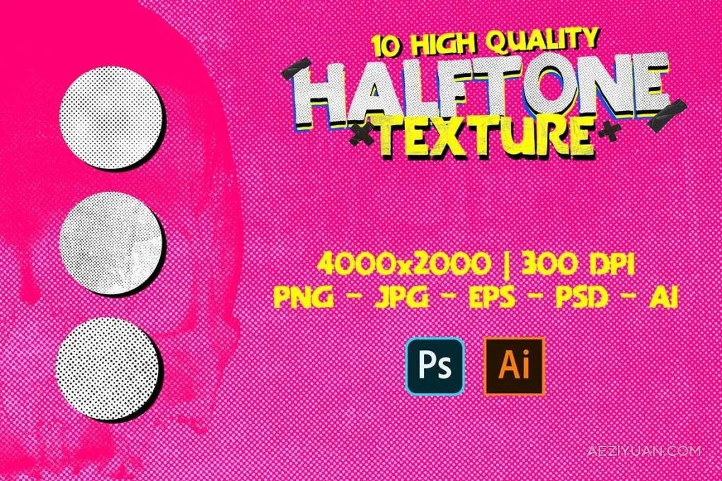 10款可自定义复古半色调颗粒纹理背景底纹图片素材 Halftone Texture复古,半色调,颗粒,纹理,背景 - AE资源网 www.aeziyuan.com