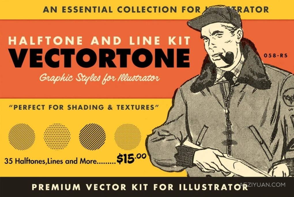 AI笔刷-35种复古半色调效果阴影线条纹理绘画Illustrator笔刷色板样式 Retro Supply – VectorToneAI笔刷,Illustrator笔刷,半色调纹理 - AE资源网 www.aeziyuan.com