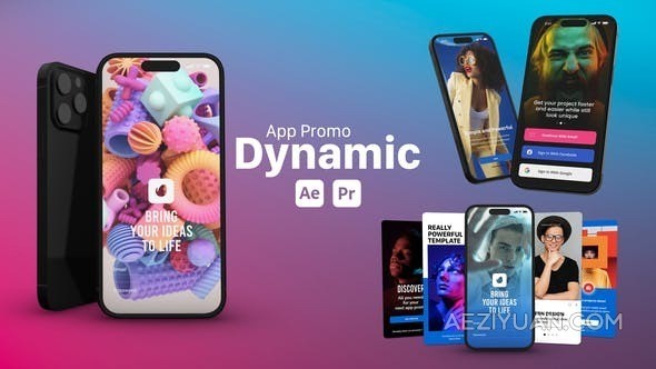 动态介绍APP应用程序推广演示视频动画-AE&amp;PR模板 Dynamic App Promo动态,介绍,应用程序,推广,演示 - AE资源网 www.aeziyuan.com