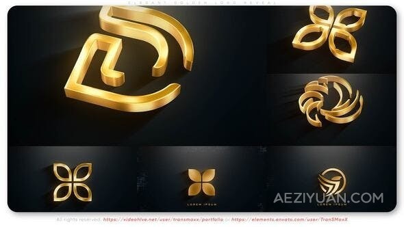 奢华闪亮金色3D标志动画品牌展示视频片头-AE模板 Elegant Golden Logo Reveal - AE资源网 www.aeziyuan.com